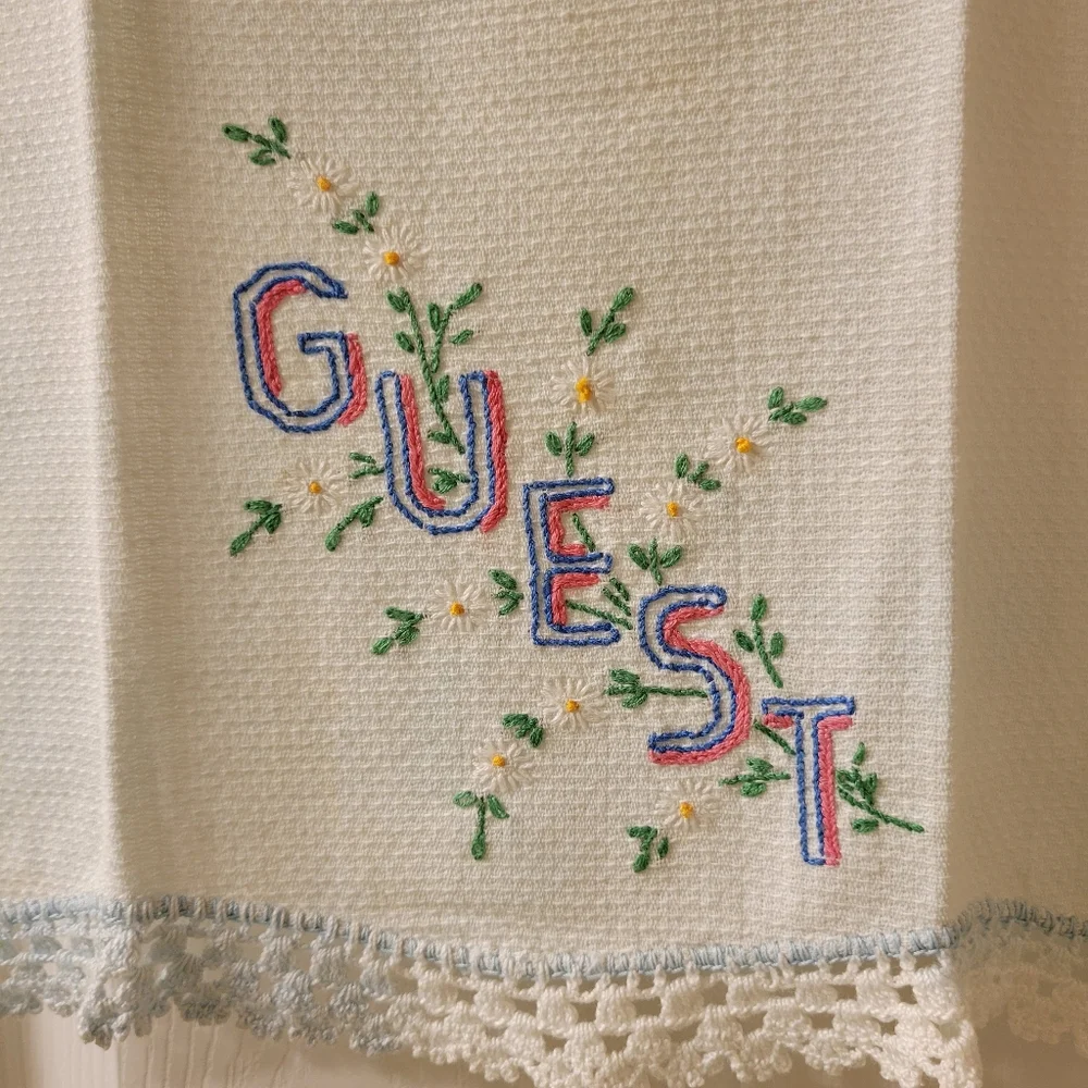 Vintage His & Hers & Guest Tea Towels , Embroidered, Wedding gift! Cottage!!